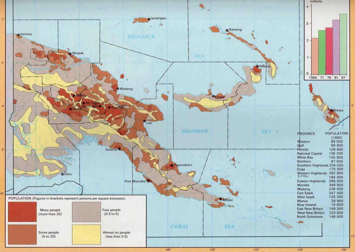 térkép pápua új-guinea népesség