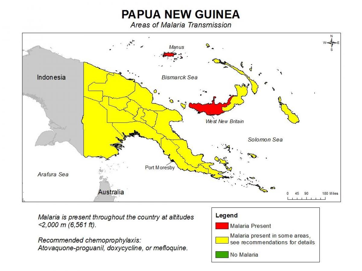 térkép pápua új-guinea malária