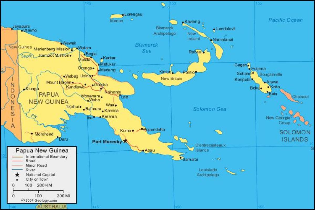 térkép pápua új-guinea, illetve a környező országokban